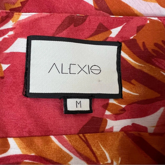 Alexis Floral Print Dress Orange Pink Tie Bow Size M - Picture 7 of 8